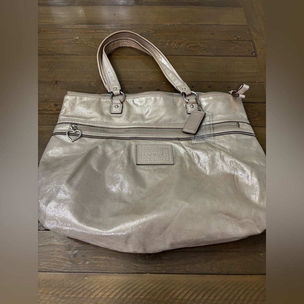 Coach Poppy Metallic Gold Champagne Large Tote
